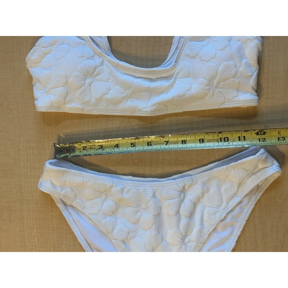 White Floral Textured Bikini Set‎ Women's Size Small 2-Piece Swimsuit
